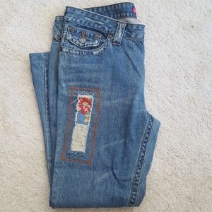 SO distressed patch jeans